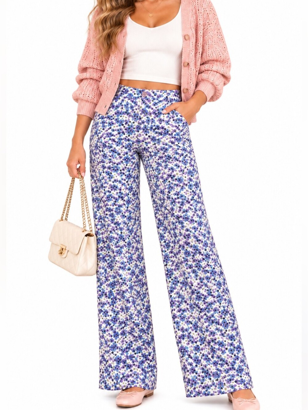 INDULGE Floral Pants in Purple And Ocean Blue. Relaxed Leg. Cocquette Girl.